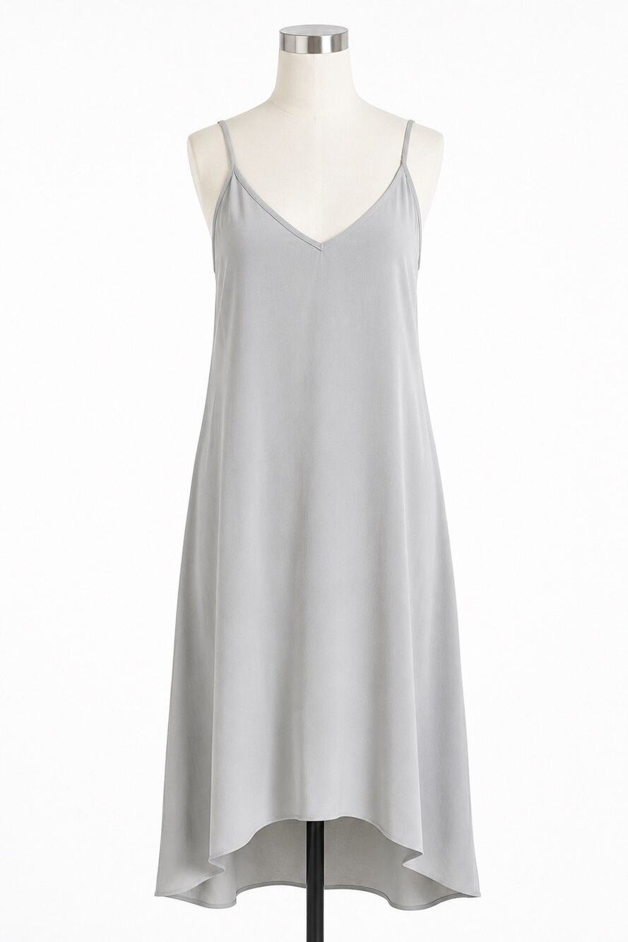 Zara ZW Collection Romantic Midi Dress Gray V-Neck Slip A-Line High Low Size S